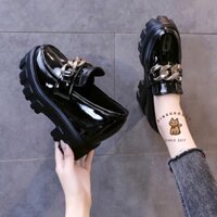 (Sẵn Đen 38,Trắng 36) Giày Lười Nữ Đế Cao 10Cm Khoá Kim Loại Tăng Chiều Cao Dành Cho Nữ