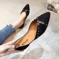 [Sẵn đen 39] Giày Búp Bê Nữ Da Lộn Mũi Nhọn Đính Đá Cá Tính Hot - MBS260 [HÀNG ORDER] Ảnh thật