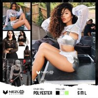 (Sẵn đen) Áo croptop hở ngực ren lưới xanh neon có mũ, áo tập gym nhảy cá tính