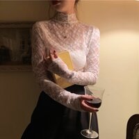 [SẴN ĐEN] Áo lưới ren mỏng cổ cao thời trang cho nữ MS330