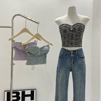 [Sẵn đen] Áo quây dạ tweed cúp ngực thiết kế