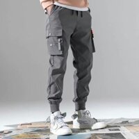 (Sẵn Đen M) Quần jogger unisex nam nữ boxpant, túi hộp đen xám dây đai treo tập gym, hiphop đường phố