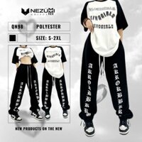 (Sẵn đen) Quần jogger đen suông ống rộng rút dây gấu in chữ 2 bên hiphop sexy dance Hàn Quốc