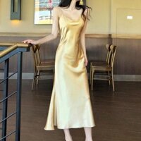 (Sẵn đen S/M vàng M) Đầm hai dây phi bóng tôn dáng siêu sang nhiều màu,