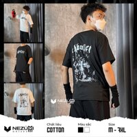 (Sẵn đen, trắng) Áo phông tay lỡ 100% cotton in 2 mặt thánh giá unisex nam nữ hip hop đen trắng