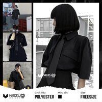 (Sẵn đen, trắng) Áo sơ mi tay lỡ túi hộp đen trơn form rộng unisex + tặng kèm cà vạt SM1