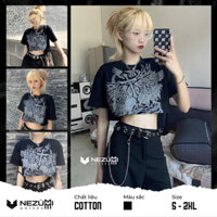 (Sẵn đen, trắng đủ size_Ảnh thật) Áo thun croptop cộc tay đen chữ thập nữ phong cách hiphop sexy dance