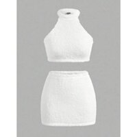 (SẴN ĐEN, TRẮNG - NÊN MUA LÙI 1 SIZE SO VỚI THƯỜNG MẶC - ORDER SHEIN ) WINTO SET - Áo croptop váy ngắn lông cá tính Y2K