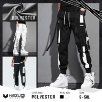 (Sẵn đen, trắng) Quần jogger unisex nam nữ boxpant line đen trắng đai túi hộp tập gym, hiphop đường phố
