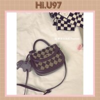 (Sẵn đen) Túi xách nữ họa tiết ô trám phong cách Hàn Quốc TẶNG KÈM MÓC TREO