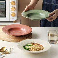 (SẴN) Đĩa mì Ý viền xoáy men mờ 24cm phong cách Bắc Âu, đĩa sâu lòng - Bát đĩa sứ nhà hàng cao cấp xuất khẩu