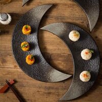 (SẴN) Đĩa sứ trăng khuyết (mặt trăng đen), khay sushi pc Nhật - Bát Đĩa sứ nhà hàng cao cấp