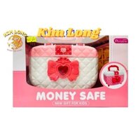 Sẵn Đồ chơi két sắt vân tay mini thông minh tiết kiệm tiền hình cốp vali trang điểm màu hồng quà tặng cho bé gái