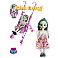 Sẵn Đồ chơi Xe đẩy búp bê màu hồng kèm búp bê cho bé gái xinh xắn dễ thương (Có sẵn)