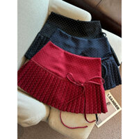 (Sẵn Đỏ M) Chân Váy Xếp Ly Chấm Bi Cột Nơ 3 Màu Xinh