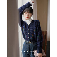[SẴN] Floral Cardigan Áo len nữ thêu hoa nhí phong cách Vintage Hàn Quốc basic chất len Cashmere cao cấp #kellytran