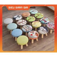 [SẴN] Ghế Đẩu Thấp Hình Tròn Bằng Gỗ Họa Tiết Đáng Yêu  [FREE SHIP] - Ghế ngồi làm nail