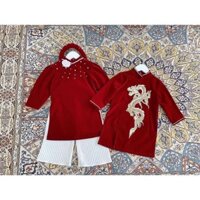 SẴN HÀNG Áo dài đỏ cài bông hoa đính hạt siêu sang cho bé gáI