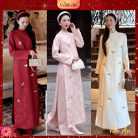 [SẴN HÀNG] Áo Dài LAM YÊN Cách Tân 2 Tà - Gấm Châu Sa In Hoa Nổi Cao Cấp, Đính Charm Trên Tà Áo - Áo Dài Vân An