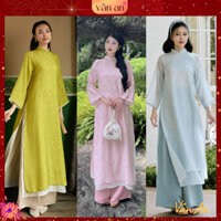 [SẴN HÀNG] Áo Dài NHÃ TRÚC, MỘC MIÊN Cách Tân 4 Tà - Chất Liệu Tơ Đũi In Hoa Chìm Cao Cấp Đủ Màu - Áo Dài Vân An
