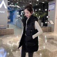 SẴN HÀNG -áo phao gile có mũ dáng hàn quốc, mũ tháo rời được - Đen,L55-65kg