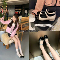 (Sẵn Hàng) Giày búp bê Mary Jane phối màu quai ngang đính hoa đá TN