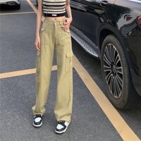 [Sẵn Hàng] Quần  jean túi hộp đứng ống nữ, quần cạp cao co dãn nhẹ chất mềm mịn