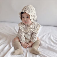 (SẴN HÀNG Tặng Mũ ) Body  Hoa Nhí Dài Tay Vải Muslin Mềm Mại Cho Bé. Body suit Cho Bé Gái