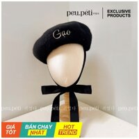 SẴN HÀNG THÊU TÊN Mũ nồi dạ ép lông xù thắt nơ style Hàn - by Peu.péti (ẢNH THẬT 100%)