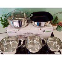 {Sẵn Hàng} [Xả Kho] Bộ Nồi Chảo Xoong 5 Chiếc ABER NATURAL QUARTZ Sử Dụng Tiện Lợi Trên Nhiều Loại Bếp Từ, Ga