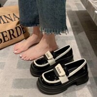 [SẴN HÀNG]Giày da lười nữ búp bê miu miu loafer mũi tròn phong cách Retro cao cấp