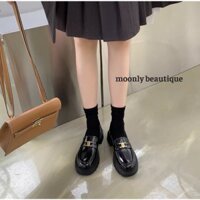 [SẴN HÀNG]Giày da lười nữ loafer mũi tròn phong cách Retro cao cấp