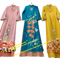 [SẴN HOẢ TỐC, ẢNH THẬT] ÁO DÀI NỮ LỤA HỒNG TRUYỀN THỐNG VẼ KẾT TAY PHONG CÁCH CUNG ĐÌNH HUẾ CAO CẤP ĐI TIỆC, CƯỚI HỎI