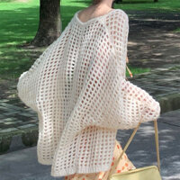 (Sẵn + Hoả tốc) Áo khoác lưới dáng dài màu be có bigsize/ áo khoác lưới đi biển, đi chơi N100 naii.order