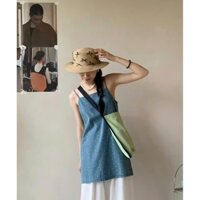 (Sẵn, Hỏa Tốc) Đầm Jean/ Denim Hai Dây Dáng Suông Ngắn