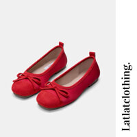 [SẴN - HỎA TỐC] Giày ballet búp bê màu đỏ đế bệt chất nhung mịn phong cách sang trọng thanh lịch - latlatclotingshoes