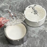 (SẴN) Hũ gốm sứ có nắp acrylic trong suốt thỏ bạc để bàn uống nước phòng khách