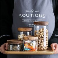 (SẴN) Hũ thủy tinh nắp gỗ đựng đồ khô 5 kích cỡ, bình lọ dáng trụ cao cấp không chì - HÀNG XUẤT KHẨU