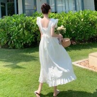 sẵn JANE Đầm trắng xoè đi biển xẻ tà biến hoá hai phong cách ỐN ẢNH THẬT CUỐI quyến rũ và dễ thương J0196