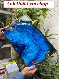 (SẴN) Khay Decor kính cường lực xanh mã não, đen - Khay mặt kính tráng gương cao cấp - đựng bình cốc tiện lợi