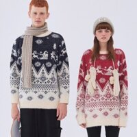 [SẴN KHO HÀ NỘI]-Áo len đôi nam nữ dáng dài Hàn Quốc lông cừu mịn hoạ tiết Noel dàn xe tuần lộc