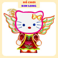 Sẵn lồng đèn trung thu truyền thống - Lồng đèn kiếng hình KITTY tặng 10 đèn cầy quà tặng phụ kiện trang trí trung thu (C