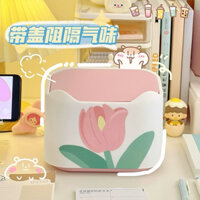 [Sẵn] Lukiee Thùng Rác Mini Để Bàn Làm Việc Hoạ Tiết Hoa Tulip Dễ Thương Và Tinh Tế