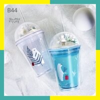 🌸sẵn🌸 Ly nước giữ nhiệt 2 lớp nhựa an toàn họa tiết gấu bắc cực - B44