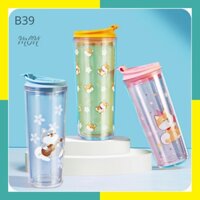 🌸sẵn🌸 Ly nước giữ nhiệt 2 lớp nhựa an toàn họa tiết cho shiba - B39