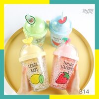 🌸sẵn🌸 Ly nước giữ nhiệt 2 lớp nhựa an toàn họa tiết trái cây dễ thương tươi mát - B14