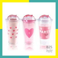 🌸sẵn🌸 Ly nước giữ nhiệt 2 lớp nhựa an toàn họa tiết trái tim valentine - B25