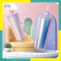 🌸sẵn🌸 Ly nước giữ nhiệt galaxy lấp lánh - nhựa an toàn - B49