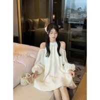 (Sẵn) M51 - Váy voan cổ yếm hở vai dáng babydoll dễ thương