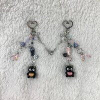 [SẴN] Móc khoá đôi handmade mèo đen chococat latte mùa đông ấm áp trái tim hồng cam, có nam châm đôi trái tim